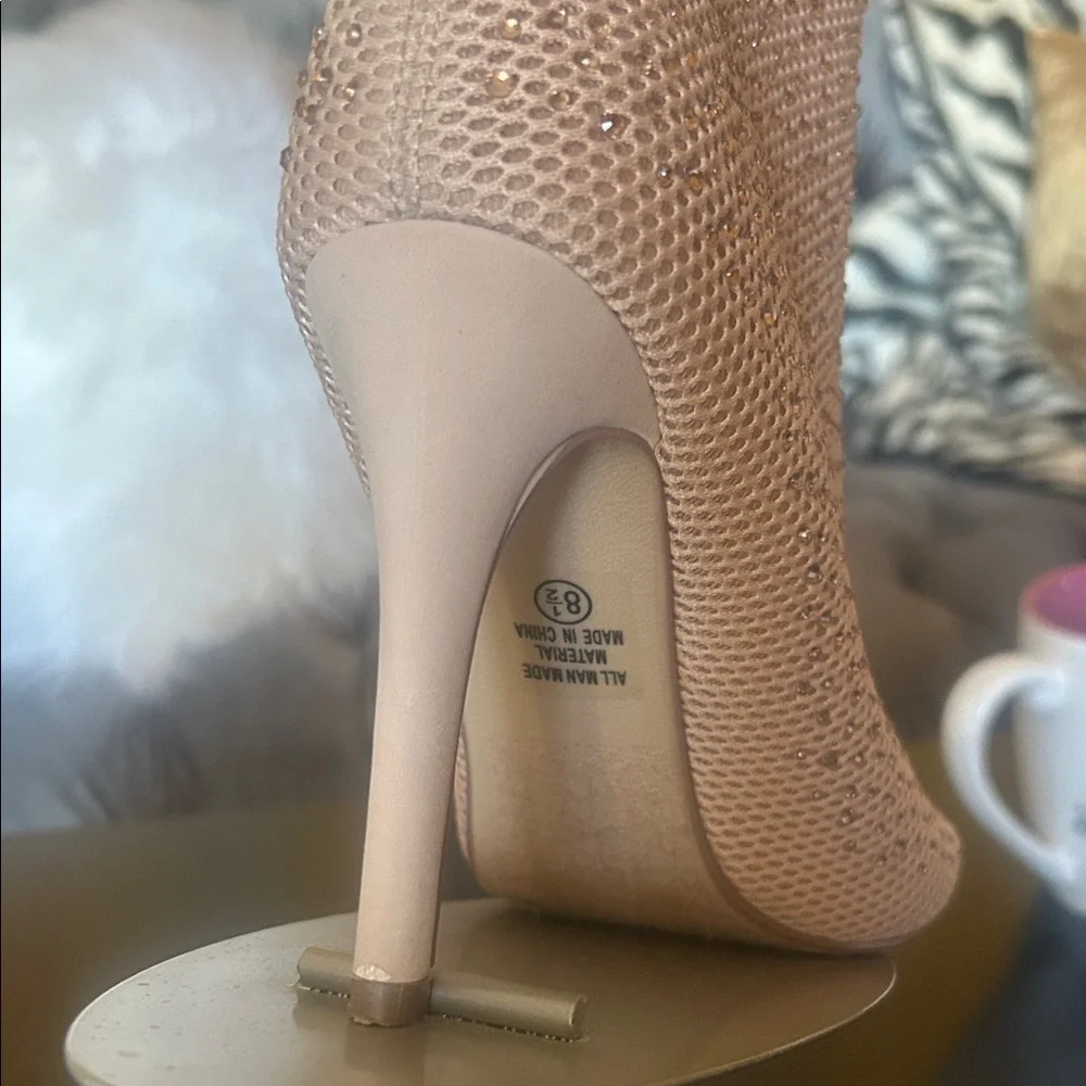 Elegant Cream Peep-Toe Ankle Boots - Picture 5 of 13